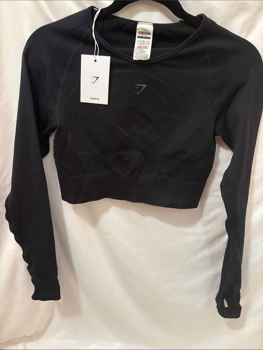 Gymshark Black Long Sleeve Seamless Crop Top with Thumbholes